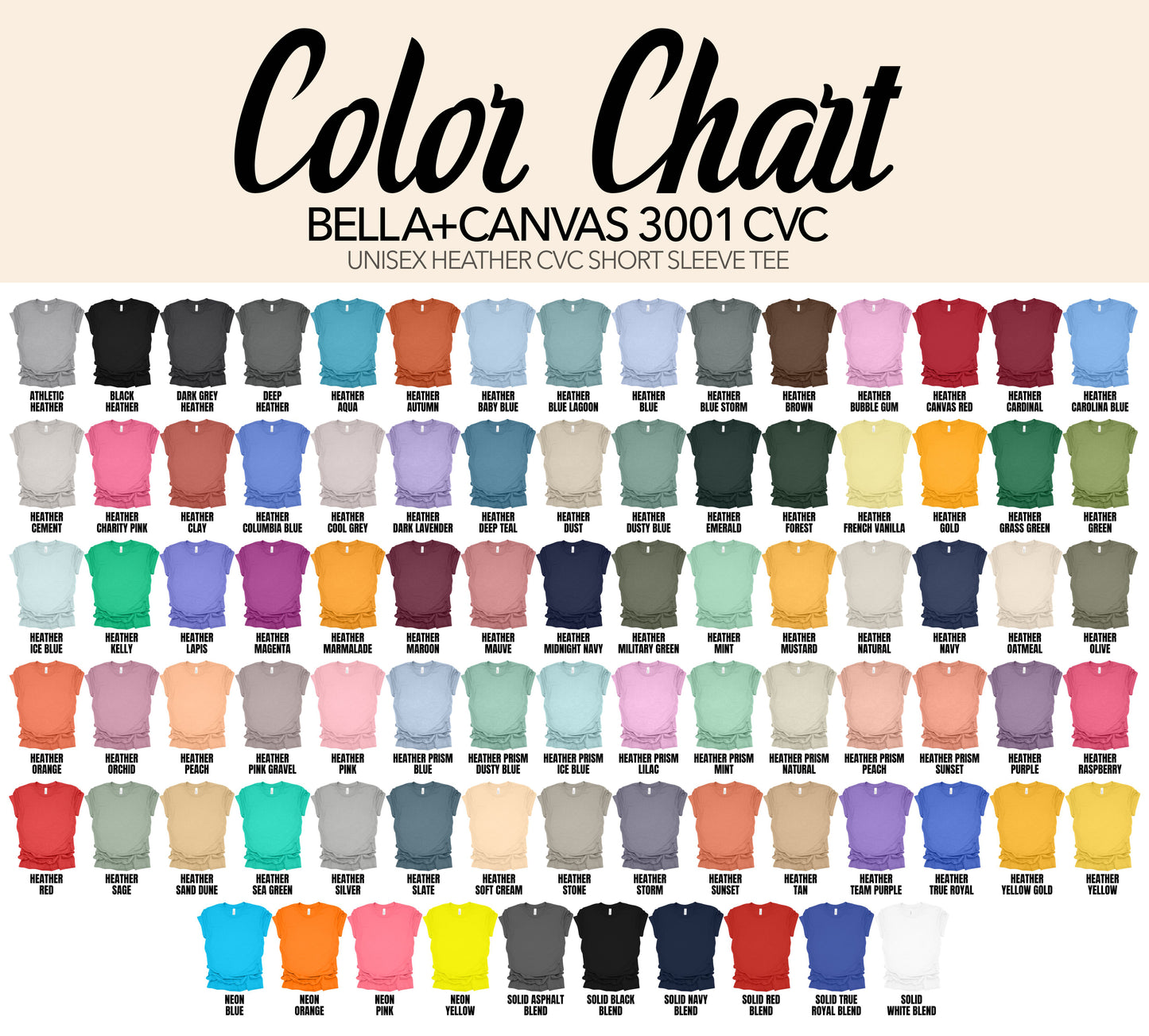SIZE AND COLOR CHARTS