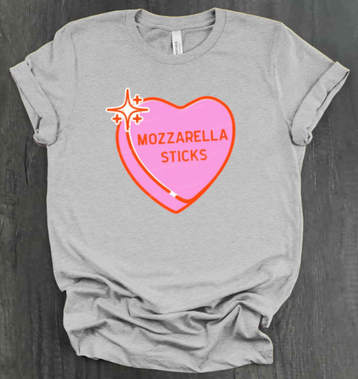 MOZZARELLA STICKS CONVERSATION HEART SHIRT