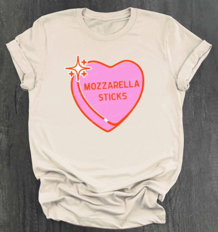 MOZZARELLA STICKS CONVERSATION HEART SHIRT