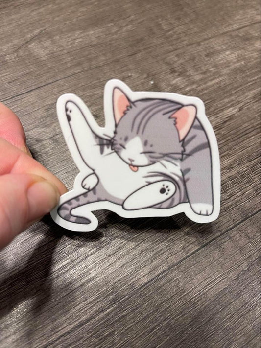 Cat Licking Itself Sticker - FrankieDeLeonDesigns